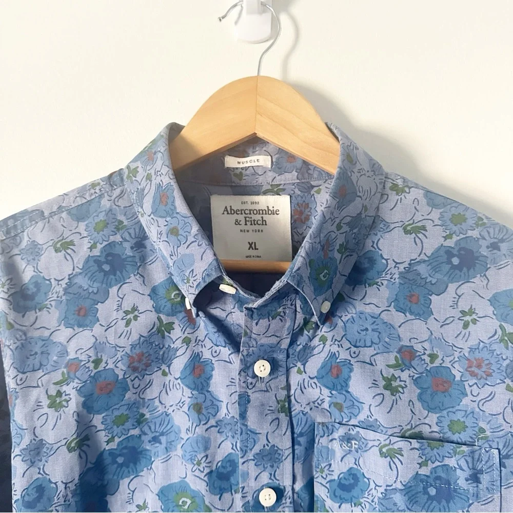 Abercrombie & Fitch Floral Muscle Casual Button Down Shirt XL - Picture 4 of 8